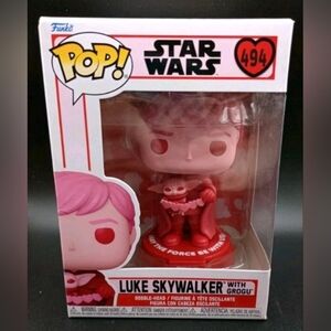 Funko Pop! Star Wars Luke Skywalker with Grogu - #494 Pink